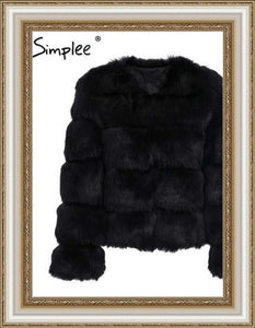 Simplee - Vintage fluffy faux fur coat