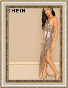SHEIN - Gold Party Backless Split Maxi Dress