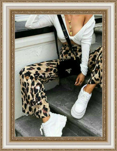 SIMPLEE -  Leopard high waist cargo pants
