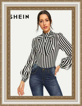 Load image into Gallery viewer, Elegant Black and White Striped Blouse