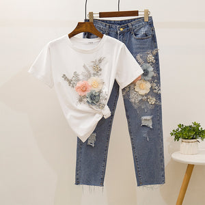 FASHION - Summer T Shirts and Jeans Pants 2 piece set