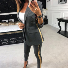 Load image into Gallery viewer, 2 Piece SUIT Set -  Female OL Style Slim Buttonless Blazer and Trouser Suit