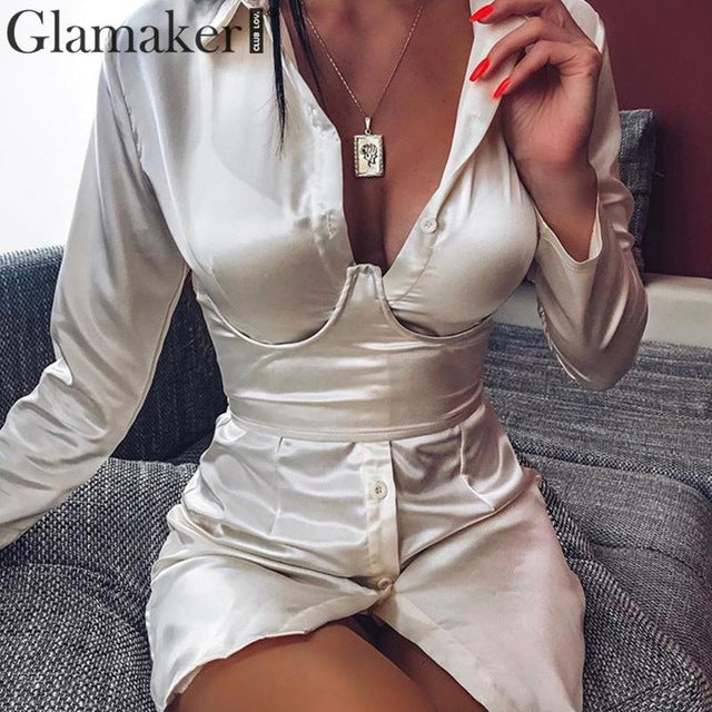 GLAMAKER-Satin sexy short party dress