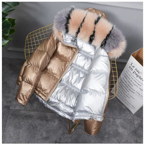 FASHION -  New Gold Silver Double Side Down Coat Winter Jacket