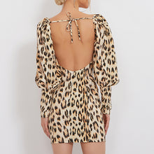 Load image into Gallery viewer, FASHION-  Elegant leopard puff sleeve party dress