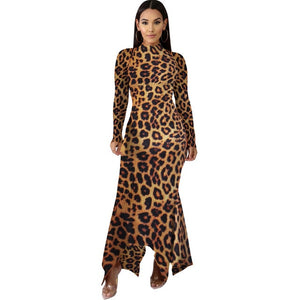 Fashion Long Dress Multicolor Leopard Print Camouflage Long Sleeve O-neck Party Clubwear Bodycon Dress Vestidos