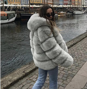 ELEGANT -  Fashion Luxury Faux Fur Hooded Coat