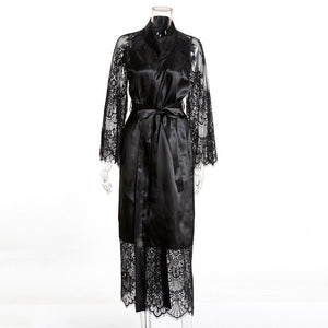 ELEGANT -Long Sleeve Lace Nightgown with Belt