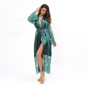 ELEGANT -Long Sleeve Lace Nightgown with Belt