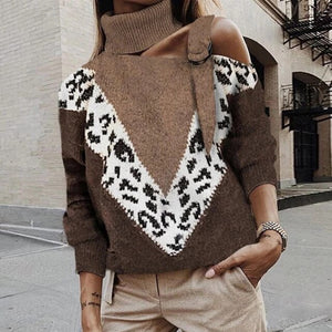 FASHION - Leopard Patchwork Turtleneck Sweater