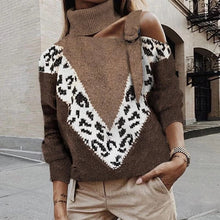 Load image into Gallery viewer, FASHION - Leopard Patchwork Turtleneck Sweater