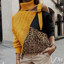 Load image into Gallery viewer, FASHION - Leopard Patchwork Turtleneck Sweater