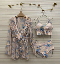 Load image into Gallery viewer, 3-Pieces Set Women&#39;s High Waist Bikini + Sun Protection Cloak Ladies Beach Sets