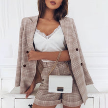 Load image into Gallery viewer, SIMPLEE - Two-piece blazer women suits Double breasted plaid casual female blazer shorts set