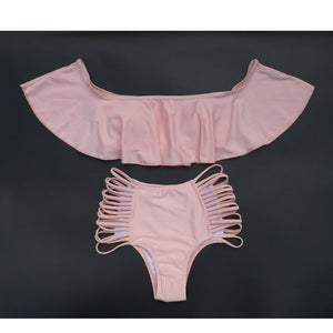 FASHION - Off Shoulder Ruffles Bikini Swimwear High Waist Bikini Set suit