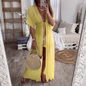 FASHION - Summer Solid Lace Beach Cover Up Long Cardigan