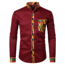 Load image into Gallery viewer, FASHION -  Mens Shirt Patchwork Pocket Africaine Print