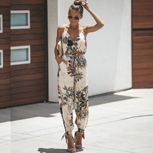 FASHION - Elegant Printed Backless Jumpsuit Casual With Pocket