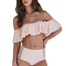 Load image into Gallery viewer, FASHION - Off Shoulder Ruffles Bikini Swimwear High Waist Bikini Set suit