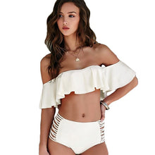 Load image into Gallery viewer, FASHION - Off Shoulder Ruffles Bikini Swimwear High Waist Bikini Set suit