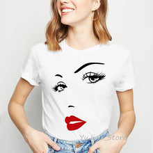 Load image into Gallery viewer, FASHION - Princess Makeup Art Pink Eyelashes Print Vogue  T-shirt