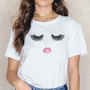 FASHION - Princess Makeup Art Pink Eyelashes Print Vogue  T-shirt