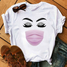 Load image into Gallery viewer, Fashion - Women Face Mask Eyelash T Shirt Female