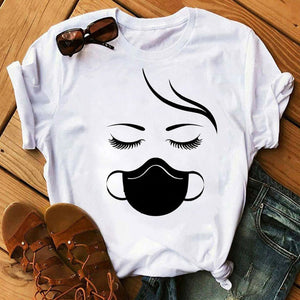 Fashion - Women Face Mask Eyelash T Shirt Female