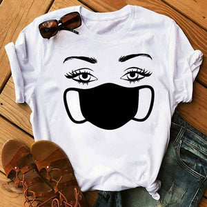 Fashion - Women Face Mask Eyelash T Shirt Female