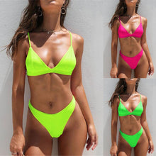 Load image into Gallery viewer, Swimwear women Two Pieces Bikini Set Neon color Solid Padded Push Up sexy Swimsuit Biquini Bikini 2021 mujer Monokini Biquini