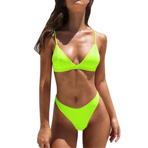 Swimwear women Two Pieces Bikini Set Neon color Solid Padded Push Up sexy Swimsuit Biquini Bikini 2021 mujer Monokini Biquini