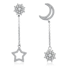 Load image into Gallery viewer, S925 Silver Asymmetrical Star Moon Earrings