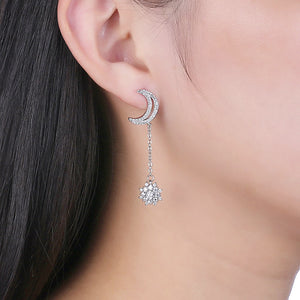 S925 Silver Asymmetrical Star Moon Earrings
