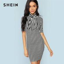 Load image into Gallery viewer, SHEIN - Black And White Striped Pencil Dress