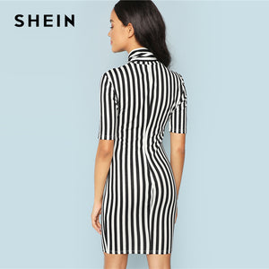 SHEIN - Black And White Striped Pencil Dress