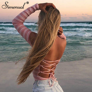 Simenual - Backless lace up bodysuit