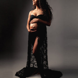 Women Pregnants Sexy Photography Props Off Shoulders Lace Nursing Long Dress