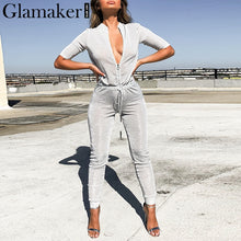 Load image into Gallery viewer, Glamaker - Lurex deep v neck half sleeve jumpsuit