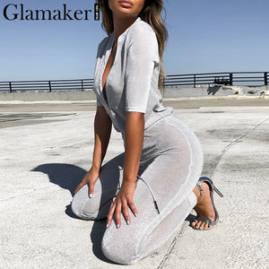 Glamaker - Lurex deep v neck half sleeve jumpsuit