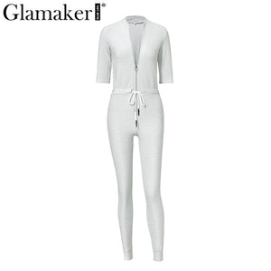 Glamaker - Lurex deep v neck half sleeve jumpsuit