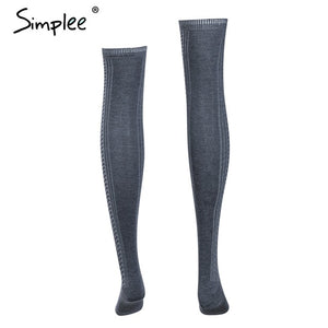 Simplee - Knitted mesh long socks