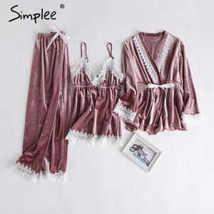 Simplee - Gold velvet two piece pajamas set