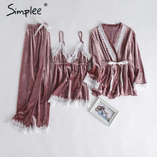 Load image into Gallery viewer, Simplee - Gold velvet two piece pajamas set