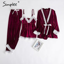 Load image into Gallery viewer, Simplee - Gold velvet two piece pajamas set