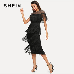 SHEIN - Black Highstreet  Elegant Fringe Detail Dress