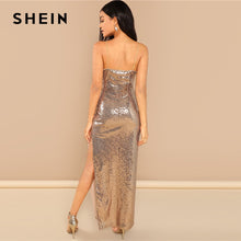 Load image into Gallery viewer, SHEIN - Gold Party Backless Split Maxi Dress