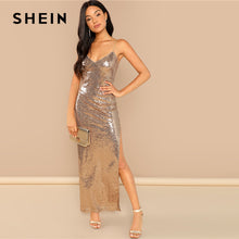 Load image into Gallery viewer, SHEIN - Gold Party Backless Split Maxi Dress