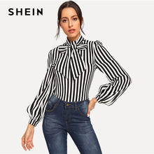 Load image into Gallery viewer, Elegant Black and White Striped Blouse