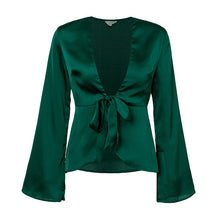 Load image into Gallery viewer, SIMPLEE - Satin Deep V Neck Blouse