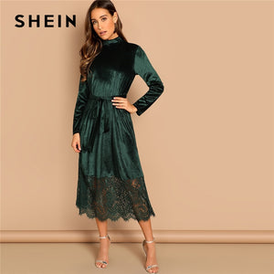 SHEIN - Green Velvet Elegant Modern Lady Dress
